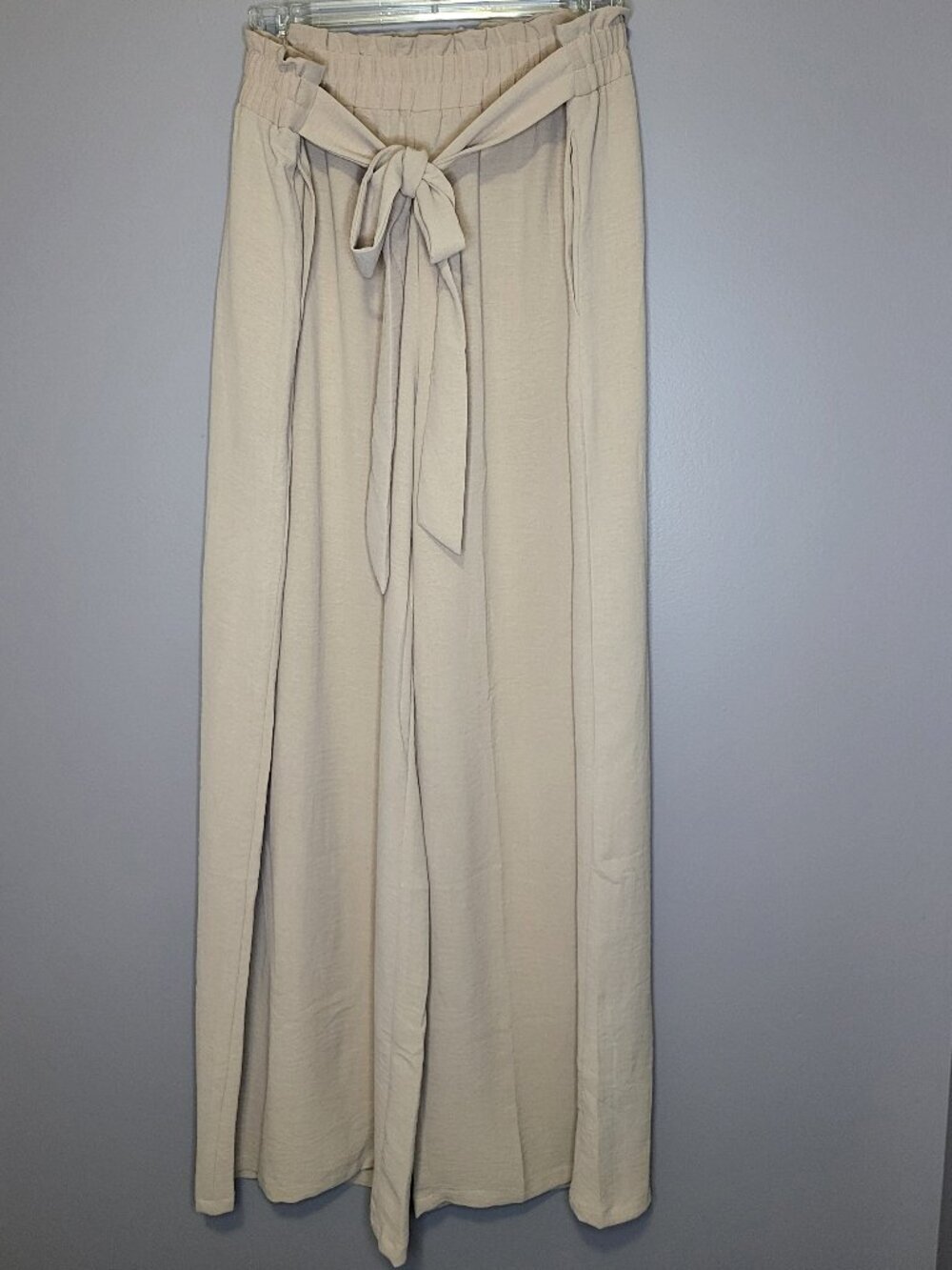 Feiersi Boutique Beige Wide Leg Palazzo Pants NWT Size XXL High Waist Tie Waist